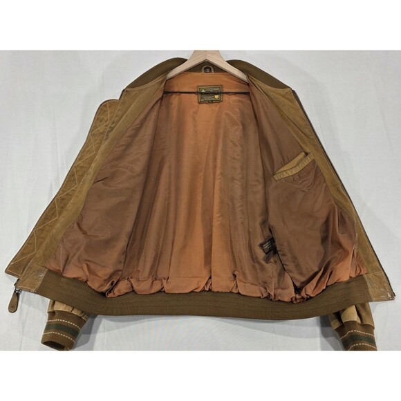 Vtg Guess Georges Marciano Bomber Jacket Leather Distressed Brown 80s 90s Men L - Picture 4 of 16
